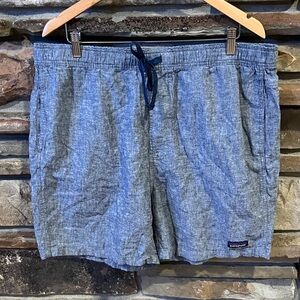 Patagonia Heater Blue Organic Cotton Chambray Drawstring Shorts